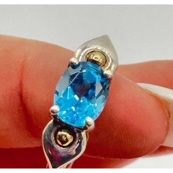 Lorenzo Blue Topaz Ring 18K Gold & Sterling Silver Size 7.5 - Picture 3 of 8